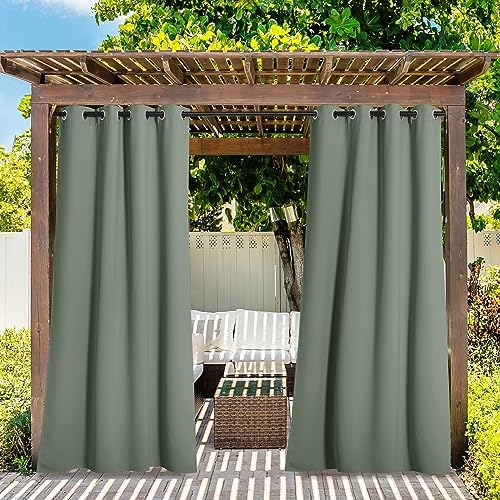 2 Panels Sage Green Blackout Indoor & Outdoor Curtains for Patio Waterproof, Light Blocking Thermal Insulated, alternate view
