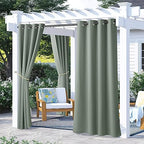 2 Panels Sage Green Blackout Outdoor Curtains for Patio Waterproof, Rustproof Grommet Room Darkening Thermal
