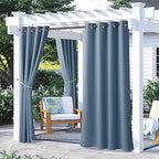 2 Panels Stone Blue Blackout Outdoor Curtains for Patio Waterproof, Rustproof Grommet Cold & Light Blocking