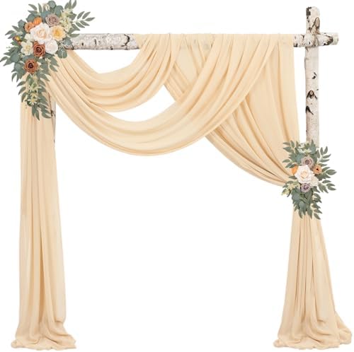 2 Panels Wedding Arch Draping Fabric 20Ft Length x 28" Width Champagne Arch Drapes Chiffon Fabric Sheer Curtains