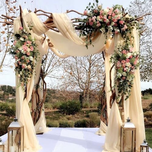 2 Panels Wedding Arch Draping Fabric 20Ft Length x 28" Width Champagne Arch Drapes Chiffon Fabric Sheer Curtains, alternate