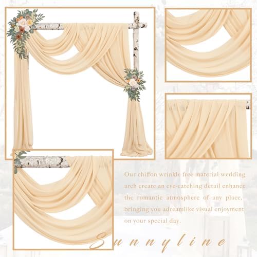 2 Panels Wedding Arch Draping Fabric 20Ft Length x 28" Width Champagne Arch Drapes Chiffon Fabric Sheer Curtains, alternate
