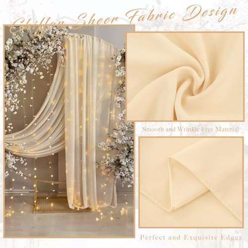 2 Panels Wedding Arch Draping Fabric 20Ft Length x 28" Width Champagne Arch Drapes Chiffon Fabric Sheer Curtains, alternate