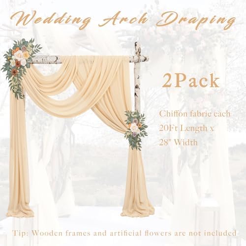 2 Panels Wedding Arch Draping Fabric 20Ft Length x 28" Width Champagne Arch Drapes Chiffon Fabric Sheer Curtains, alternate