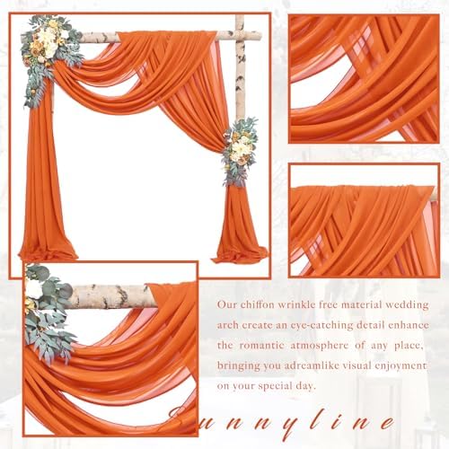 2 Panels Wedding Arch Draping Fabric 20Ft Length x 28" Width Orange Arch Drapes Chiffon Fabric Sheer Curtains, alternate view