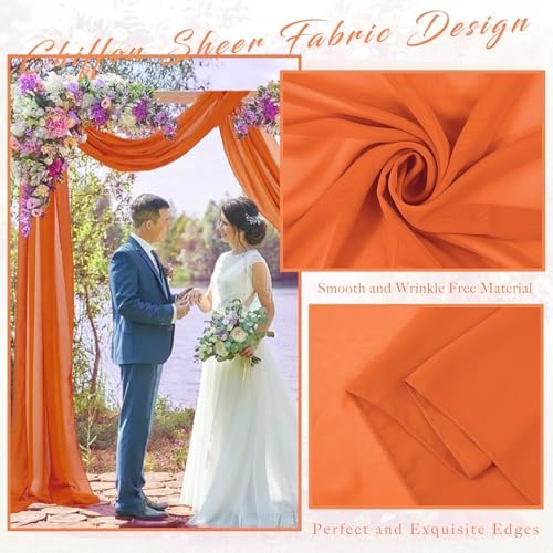 2 Panels Wedding Arch Draping Fabric 20Ft Length x 28" Width Orange Arch Drapes Chiffon Fabric Sheer Curtains, alternate view