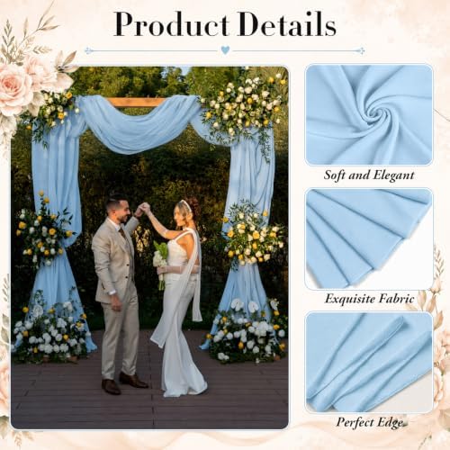 2 Panels Wedding Arch Draping Fabric 29" X 20FT Baby Blue Sheer Chiffon Drapes Bridal Baby Shower Backdrop for, alternate