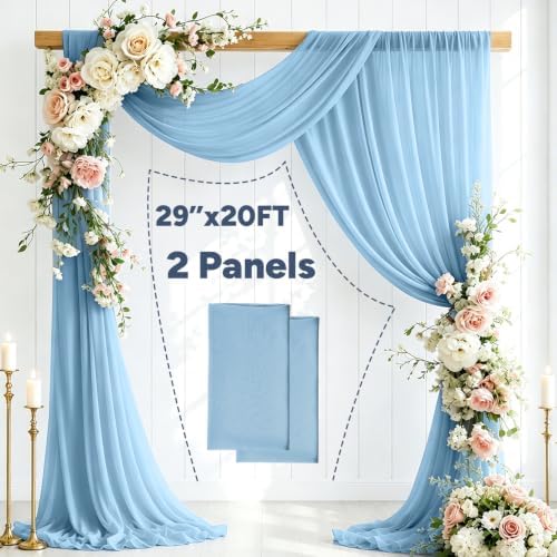 2 Panels Wedding Arch Draping Fabric 29" X 20FT Baby Blue Sheer Chiffon Drapes Bridal Baby Shower Backdrop for, alternate