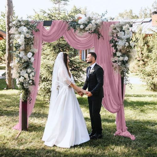 2 Panels Wedding Arch Draping Fabric 29" X 20FT Dusty Rose Sheer Chiffon Drapes Bridal Baby Shower Backdrop for, alternate