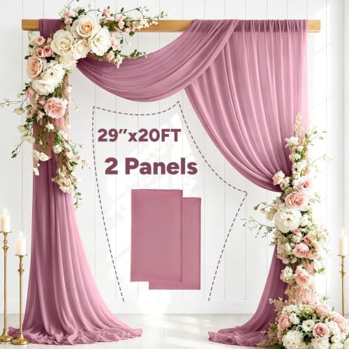 2 Panels Wedding Arch Draping Fabric 29" X 20FT Dusty Rose Sheer Chiffon Drapes Bridal Baby Shower Backdrop for, alternate