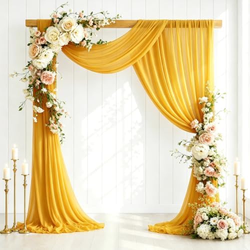 2 Panels Wedding Arch Draping Fabric 29" X 20FT Gold Sheer Chiffon Drapes Backdrop for Wedding Ceremony Bridal