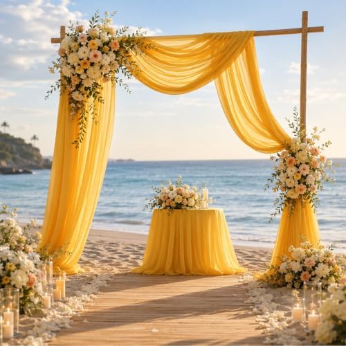 2 Panels Wedding Arch Draping Fabric 29" X 20FT Gold Sheer Chiffon Drapes Backdrop for Wedding Ceremony Bridal, alternate