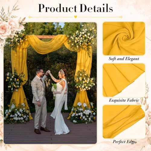 2 Panels Wedding Arch Draping Fabric 29" X 20FT Gold Sheer Chiffon Drapes Backdrop for Wedding Ceremony Bridal, alternate
