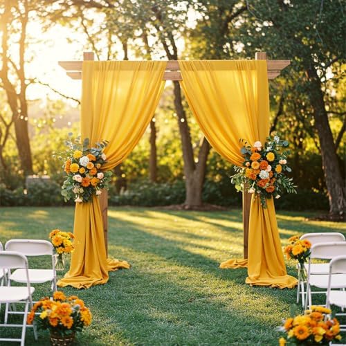 2 Panels Wedding Arch Draping Fabric 29" X 20FT Gold Sheer Chiffon Drapes Backdrop for Wedding Ceremony Bridal, alternate