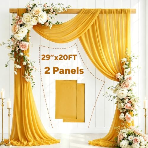 2 Panels Wedding Arch Draping Fabric 29" X 20FT Gold Sheer Chiffon Drapes Backdrop for Wedding Ceremony Bridal, alternate