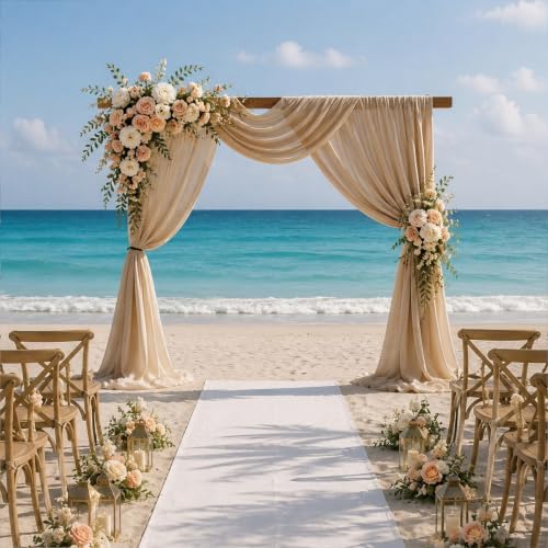 2 Panels Wedding Arch Draping Fabric 29" X 20FT Nude Chiffon Sheer Drapes Backdrop for Wedding Ceremony Bridal, alternate