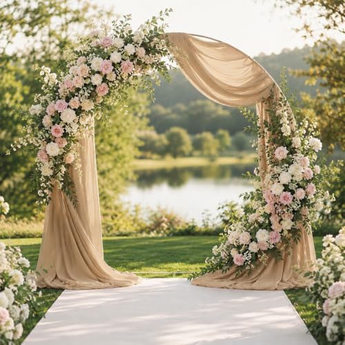 2 Panels Wedding Arch Draping Fabric 29" X 20FT Nude Chiffon Sheer Drapes Backdrop for Wedding Ceremony Bridal, alternate