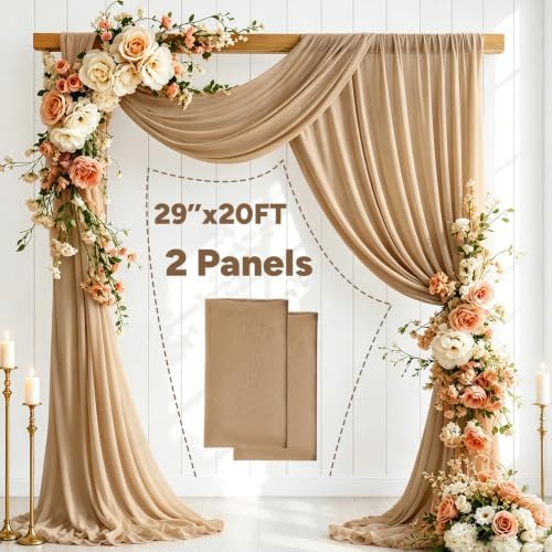 2 Panels Wedding Arch Draping Fabric 29" X 20FT Nude Chiffon Sheer Drapes Backdrop for Wedding Ceremony Bridal, alternate