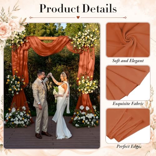 2 Panels Wedding Arch Draping Fabric 29" X 20FT Terracotta Chiffon Sheer Drapes Backdrop for Wedding Ceremony, alternate view