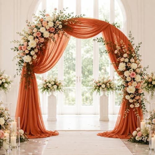 2 Panels Wedding Arch Draping Fabric 29" X 20FT Terracotta Chiffon Sheer Drapes Backdrop for Wedding Ceremony, alternate view