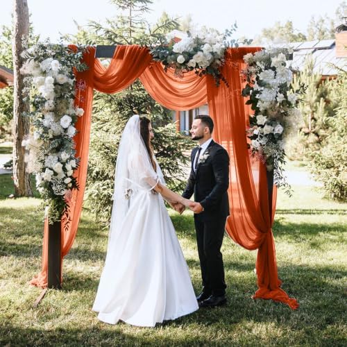2 Panels Wedding Arch Draping Fabric 29" X 20FT Terracotta Chiffon Sheer Drapes Backdrop for Wedding Ceremony, alternate view