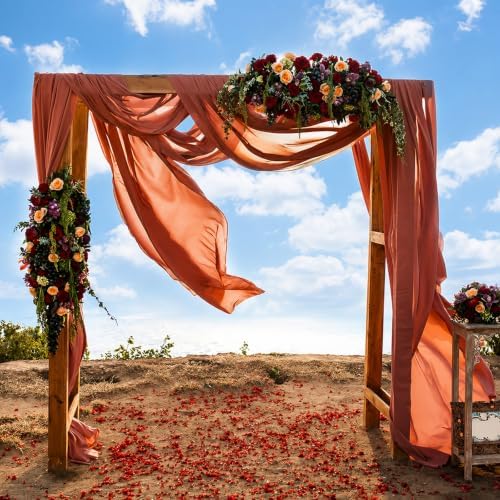 2 Panels Wedding Arch Draping Fabric 29" X 20FT Terracotta Chiffon Sheer Drapes Backdrop for Wedding Ceremony, alternate view