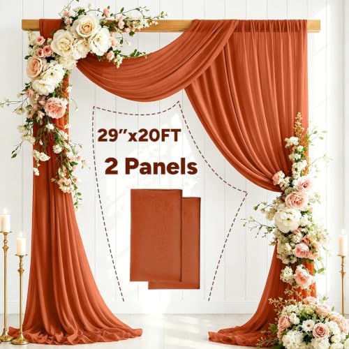 2 Panels Wedding Arch Draping Fabric 29" X 20FT Terracotta Chiffon Sheer Drapes Backdrop for Wedding Ceremony, alternate view