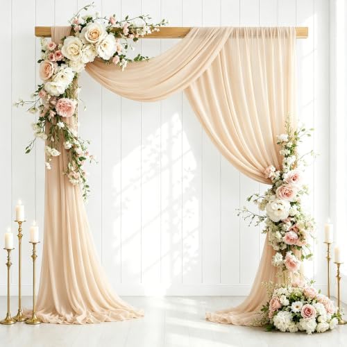 2 Panels Wedding Arch Draping Fabric Champagne 29" X 20FT Sheer Chiffon Drapes Backdrop for Wedding Ceremony