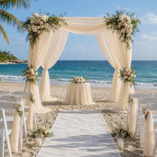 2 Panels Wedding Arch Draping Fabric Champagne 29" X 20FT Sheer Chiffon Drapes Backdrop for Wedding Ceremony, alternate view