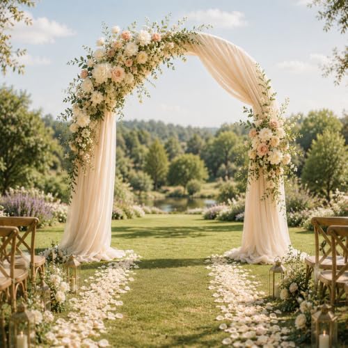 2 Panels Wedding Arch Draping Fabric Champagne 29" X 20FT Sheer Chiffon Drapes Backdrop for Wedding Ceremony, alternate view