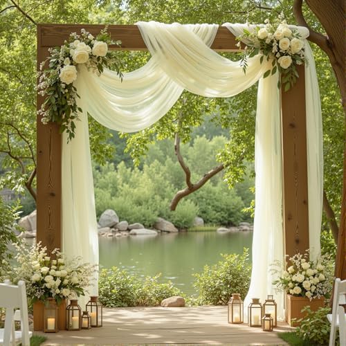 2 Panels Wedding Arch Draping Fabric Ivory Sheer Backdrop Curtain Arch Drape for Wedding Ceremony Reception