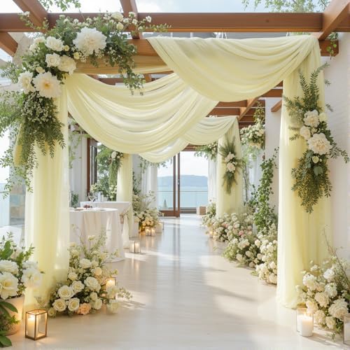 2 Panels Wedding Arch Draping Fabric Ivory Sheer Backdrop Curtain Arch Drape for Wedding Ceremony Reception, alternate view 2