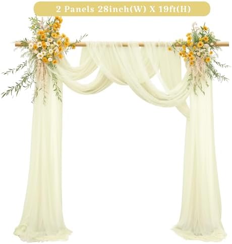 2 Panels Wedding Arch Draping Fabric Ivory Sheer Backdrop Curtain Arch Drape for Wedding Ceremony Reception, alternate view 5