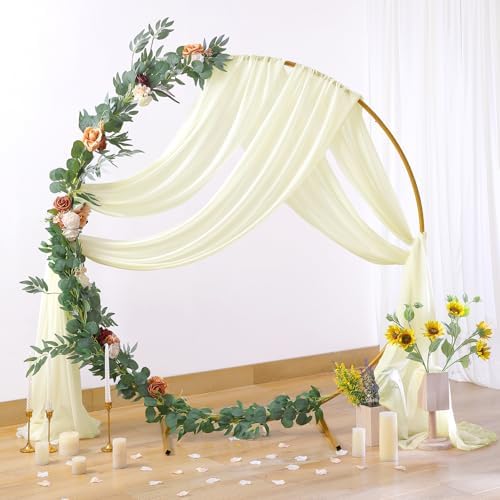 2 Panels Wedding Arch Draping Fabric Ivory Sheer Backdrop Curtain Arch Drape for Wedding Ceremony Reception, alternate view 6