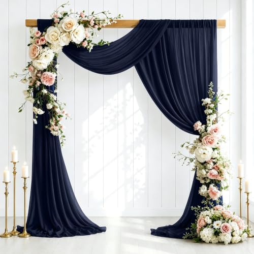 2 Panels Wedding Arch Draping Fabric Navy Blue 29" X 20FT Chiffon Sheer Drapes Backdrop for Wedding Ceremony