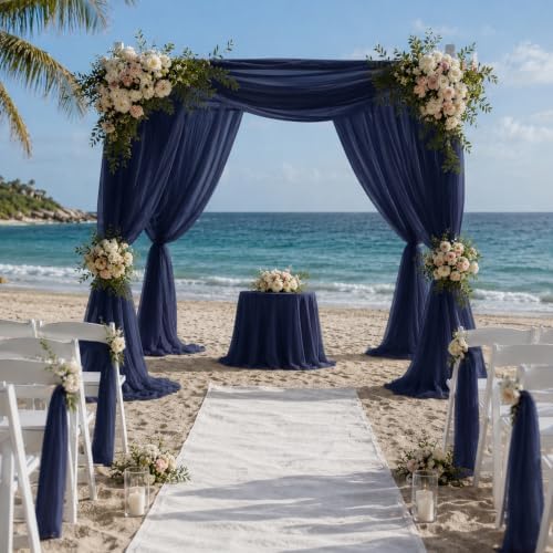 2 Panels Wedding Arch Draping Fabric Navy Blue 29" X 20FT Chiffon Sheer Drapes Backdrop for Wedding Ceremony, alternate view