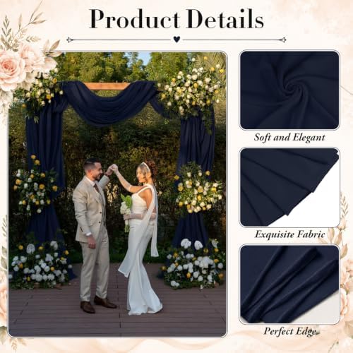 2 Panels Wedding Arch Draping Fabric Navy Blue 29" X 20FT Chiffon Sheer Drapes Backdrop for Wedding Ceremony, alternate view