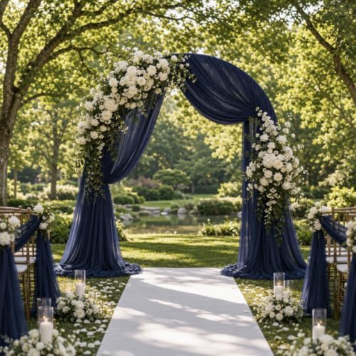 2 Panels Wedding Arch Draping Fabric Navy Blue 29" X 20FT Chiffon Sheer Drapes Backdrop for Wedding Ceremony, alternate view