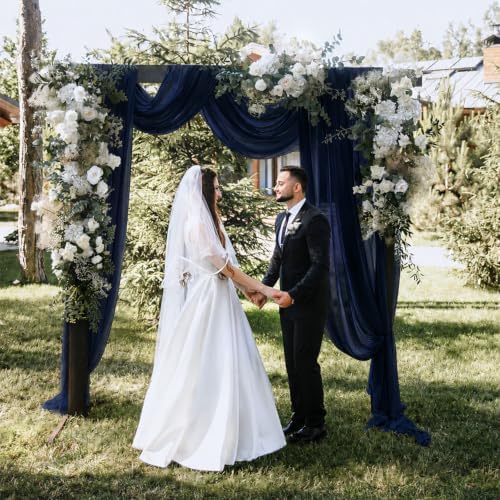 2 Panels Wedding Arch Draping Fabric Navy Blue 29" X 20FT Chiffon Sheer Drapes Backdrop for Wedding Ceremony, alternate view