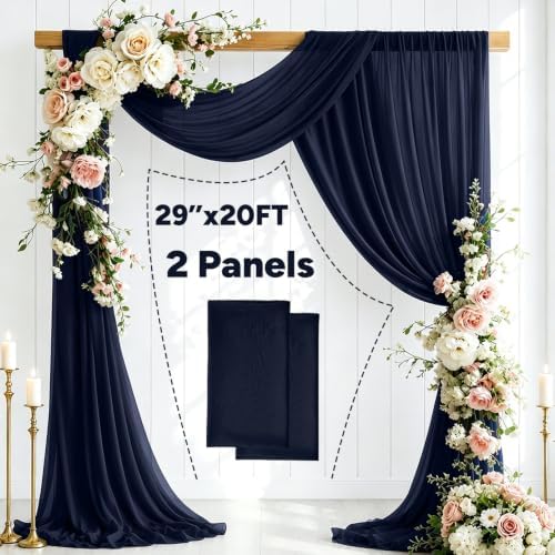 2 Panels Wedding Arch Draping Fabric Navy Blue 29" X 20FT Chiffon Sheer Drapes Backdrop for Wedding Ceremony, alternate view