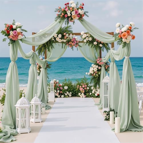 2 Panels Wedding Arch Draping Fabric Sage Green Sheer Backdrop Curtain Arch Drape for Wedding Ceremony, alternate view 2