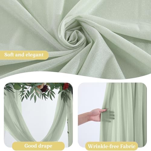 2 Panels Wedding Arch Draping Fabric Sage Green Sheer Backdrop Curtain Arch Drape for Wedding Ceremony, alternate view 3