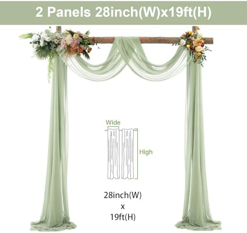 2 Panels Wedding Arch Draping Fabric Sage Green Sheer Backdrop Curtain Arch Drape for Wedding Ceremony, alternate view 4