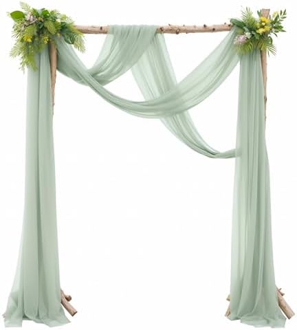 2 Panels Wedding Arch Draping Fabric Sage Green Sheer Backdrop Curtain Arch Drape for Wedding Ceremony, alternate view 6
