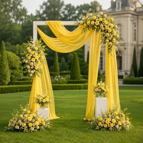 2 Panels Yellow Wedding Arch Draping Fabric 29" X 20FT Chiffon Sheer Drapes Backdrop for Wedding Ceremony Bridal, alternate