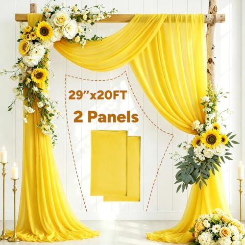 2 Panels Yellow Wedding Arch Draping Fabric 29" X 20FT Chiffon Sheer Drapes Backdrop for Wedding Ceremony Bridal, alternate