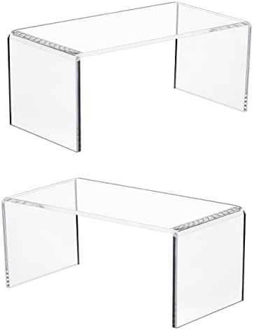 2 PC Clear Acrylic Risers, Acrylic Display Risers Shelf Showcase Fixtures for Jewelry, Display Stand for Amiibo