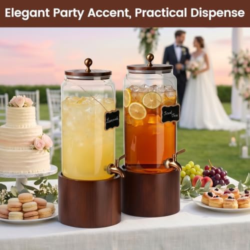 2 PCS 1.5 Gallon Glass Drink Dispenser for Parties, Beverage Dispenser with Wooden Stand, Silicone Lid and, alternate view 2
