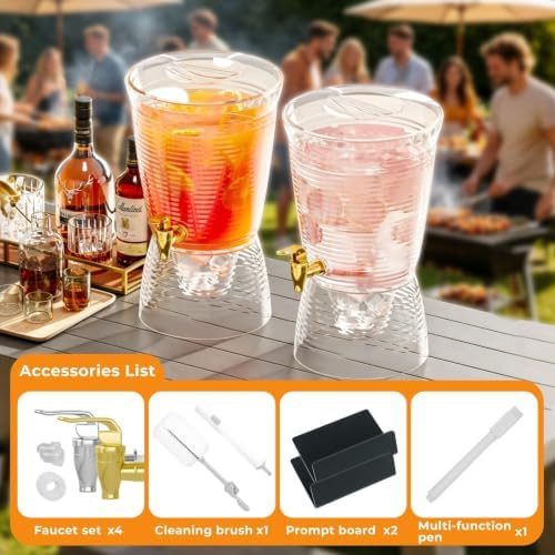 2 PCS 1.6 Gallon Drink Dispenser with Detachable Base, Easy to Clean Plastic Beverage Dispenser with Removable, alternate