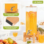 2 PCS 1.6 Gallon Glass Drink Dispenser with Wood Stand for Parties, alternate view 2